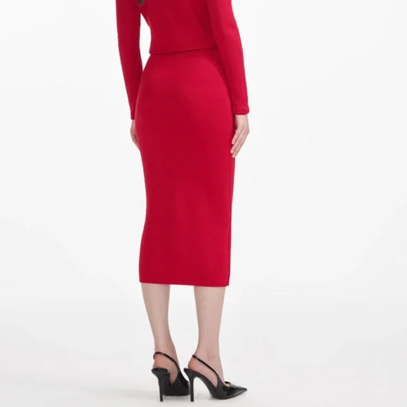 self-portrait Red Textured Knit Corsage Midi Skirt Size Small - MSRP $380 - NWT - Picture 7 of 8